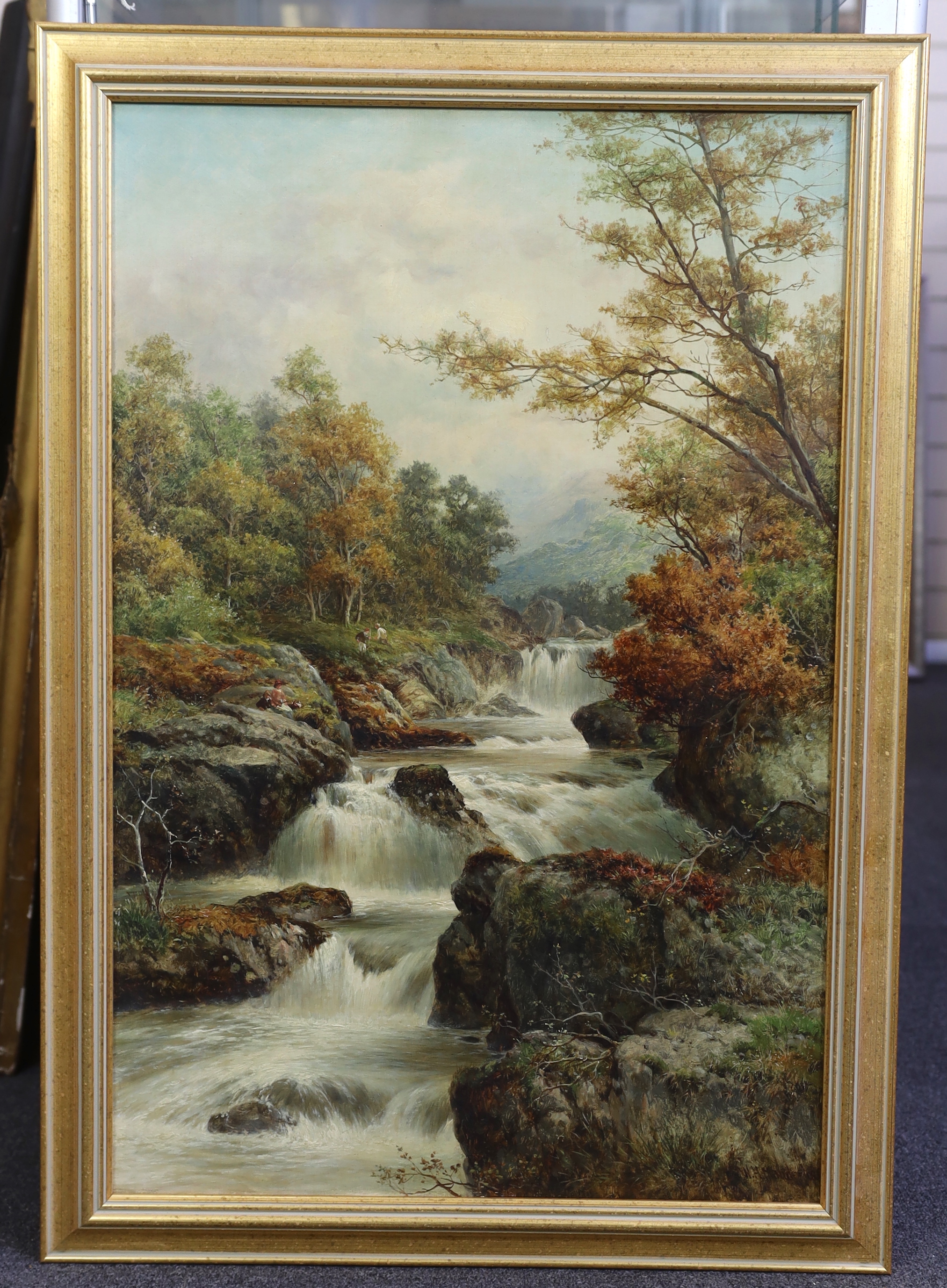 William Henry Mander (British, 1850-1922), 'Falls on the Llugy in Low Capel Curig, N. Wales, Autumn', oil on canvas, 76 x 51cm